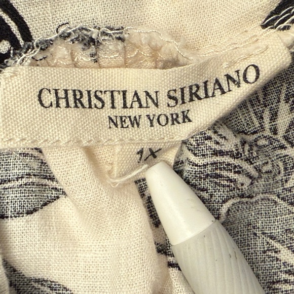 Christian Siriano Linen Blend V-Neck Crochet Lace Boho Floral Blouse Size 1X - Picture 7 of 11